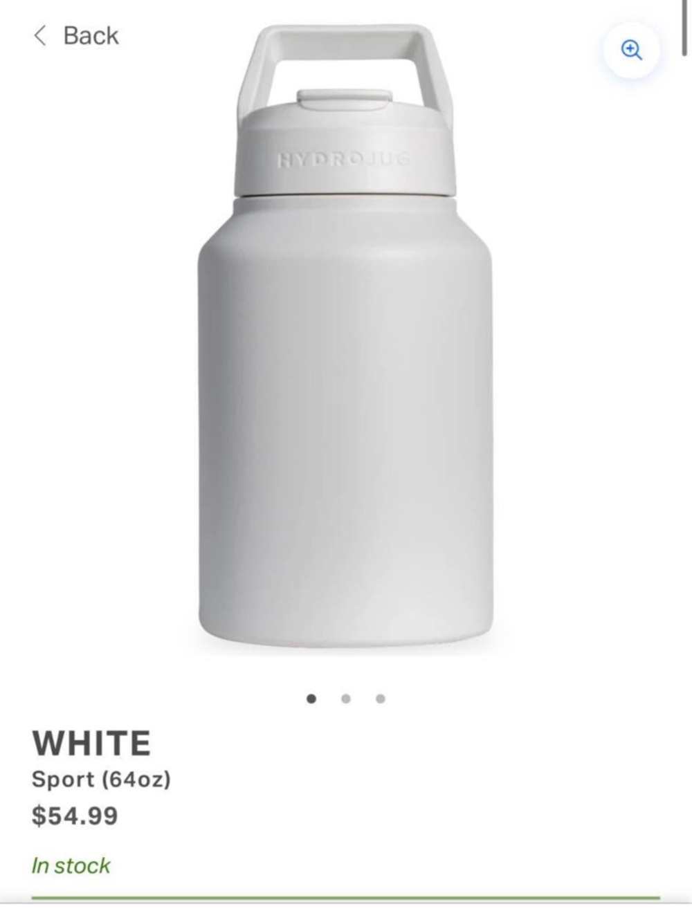 HydroJug White 64oz Sport Water Bottle with Carry Handle